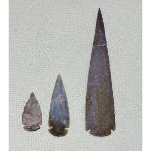 Stone Arrowhead Points Lot of 3 Reproduction Flint Knapped Decorative